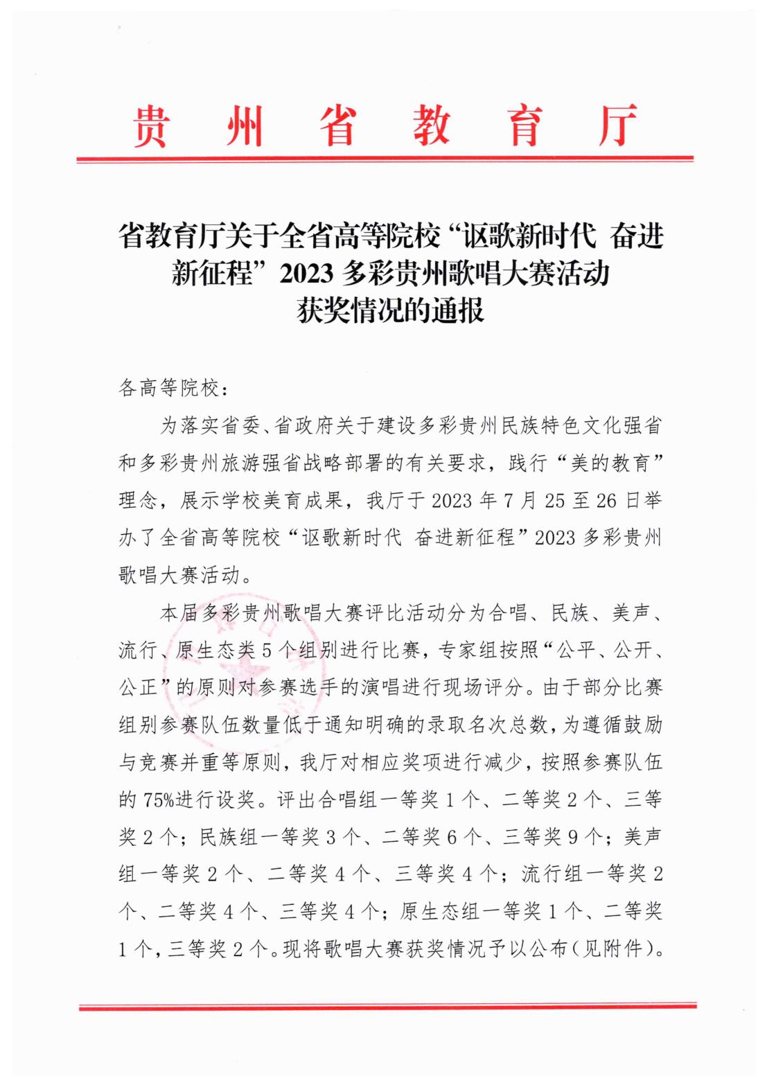 1_省教育厅关于全省高等院校“讴歌新时代 奋进新征程”2023多彩贵州歌唱大赛活动获奖情况的通报_00